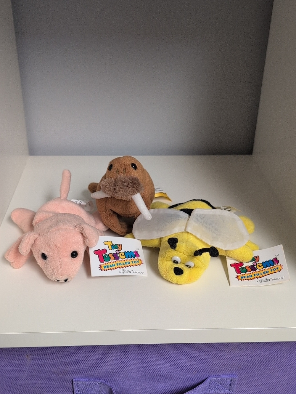 Vintage GANZ Tiny Toss'ems Bean Filled Toys 3pc BNWT Walrus Pig Bumble Bee 5"